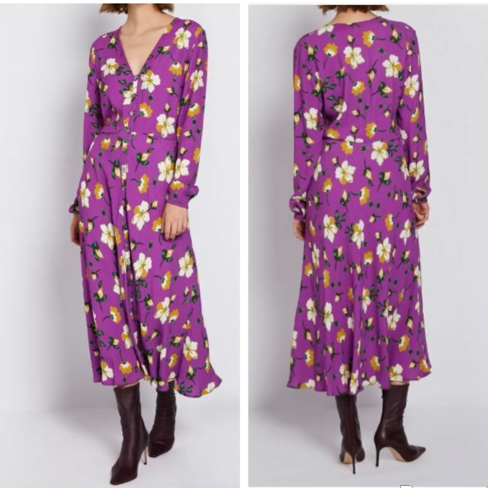 Ghost London Floral Purple Midi Dress‎